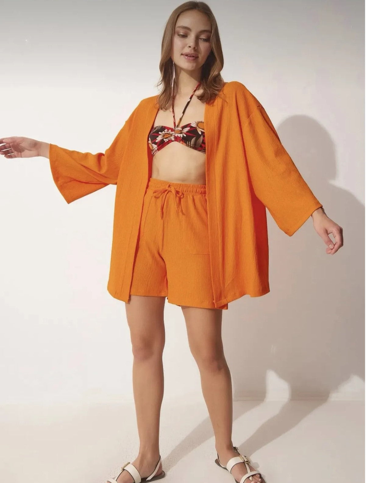 İkili Kimono ve Şort Takım - Naranja